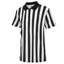 ChinFun 3 Pcs Kids Referee Shirt Costume Child Umpire Jersey Stripe, Yellow Penalty Flag and Stainless Steel Whistle Zipper Collar L