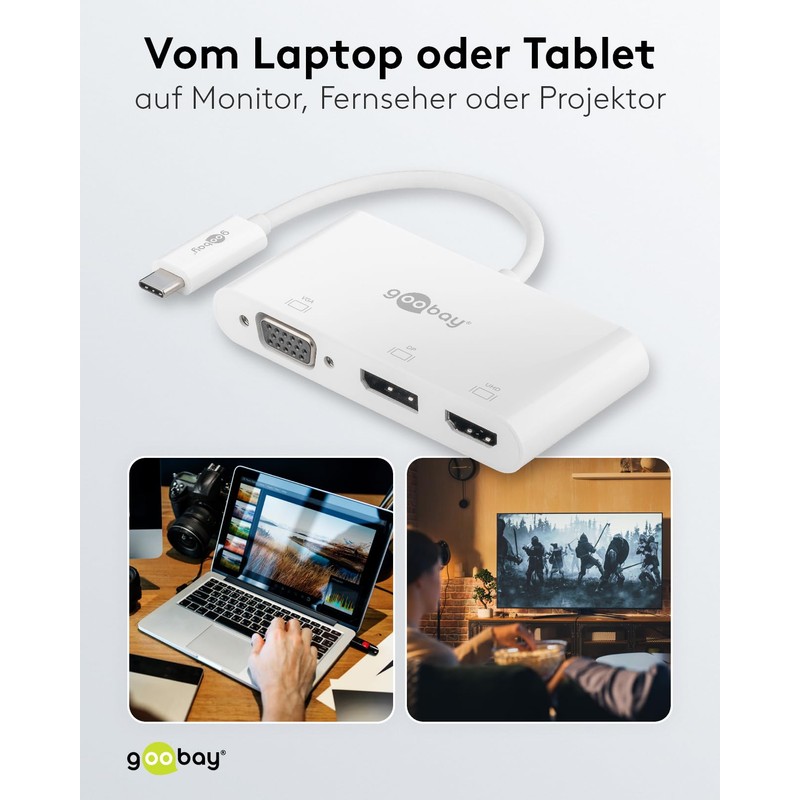 goobay 52412 Multiport Adapter USB-C to VGA + DP +