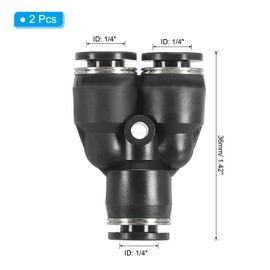 PATIKIL 1/4 inch OD Y Shape Plastic Push to Connect Fittings, 2 Pack Y Type 3 Ways Tube Connect Thread Tube Fittings Push Lock for Air Water RO System, Black