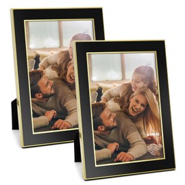 TWING Gold Picture Frame 5x7 Black and Gold Metal Picture Frames with HD Real Glass Wedding Photo Frame Velvet Backing for Tabletop Display, Nice Gift for Family/Friends/Art Work/Record Memorial 2 Pack