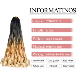 French Curl Braiding Hair 24 Inch 8 Packs Soft Braiding Hair Pre Stretched Loose Wavy Crochet Hair Synthetic Hair Extensions for Black Women (24 inch，8 packs, OT1B/27/613)