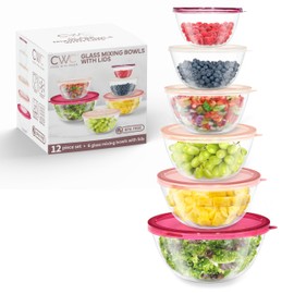 COOK WITH COLOR 12 Pc Glass Mixing Bowl Set with Lids – Borosilicate Glass Nesting Bowls for Cooking, Baking and Meal Prep, Rose