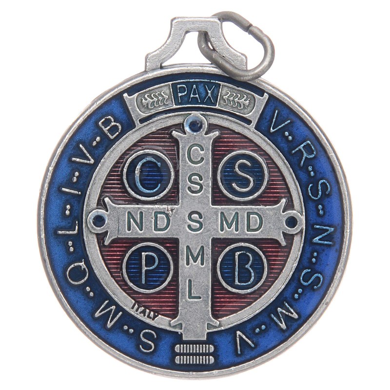 Medal Saint Benedict Zamak Silver-Plated Enamelled Various Sizes 9 mm