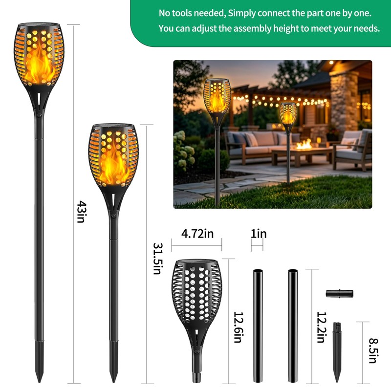 Solar Torch Lights,96LED Flickering Flame,43Inch IP65 Waterproof 4Pack