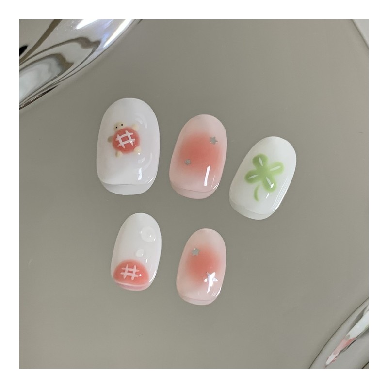 [Handmade Nail Tips] Lucky Turtle Nail Tips - Coffin Egg