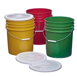 Hudson Exchange Premium 5 Gallon Bucket with White Lid, HDPE, Green/Yellow/Red, 3 Pack