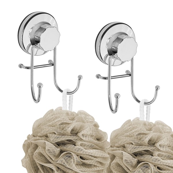Poyway Suction Cup Hooks, Strong Stainless Steel Towel Hooks, Reusable Loofah Hooks, Removable Kitchen Tool Hooks