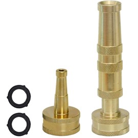 Boring Product Hose Sprayer Nozzle Set, Solid Brass Adjustable Twist Hose Nozzle & High Pressure Jet Sweeper Nozzle, Heavy Duty Garden Hose Nozzles with Washers, 3/4” Connector