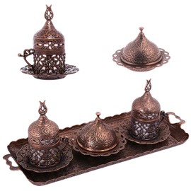 Alisveristime Ottoman Turkish Greek Arabic Espresso Coffee Cups with Saucer and Lid (Set of 2) (Acur) (Copper)