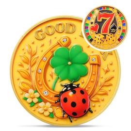 Cute Ladybug Good Luck Coin - Horseshoe Four Leaf Clover Lucky Charm - 777 Lottery Ticket Scratcher Tool Metal Chip - Poker Card Guard Protectors - Las Vegas Souvenirs Poker Player Gifts for Men Women