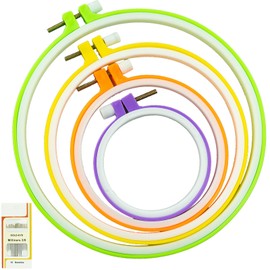 SZCXDKJ 4 Sizes Colorful Round Embroidery Hoop Set Plastic Circle Cross Stitch Hoop Rings for DIY Craft Sewing,Including 16pcs Gold Eye Sewing Needles,Embroidery Hoop