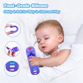 ERSIHUA 2-Pack Silicone Baby Teething Toys, Fire TV Remote Shape for 18 Months Infant, Toddlers, Boys and Girls Early Educational Sensory Toy (Black+Purple)
