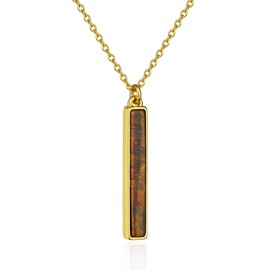 Lauren-Spencer Gemstone Bar Necklaces for Women Gold Silver Plated Simulated Turquoise Amethyst Tigers Eye Sodalite Agate White Howlite Moonstone Necklace Pendant Jewelry Gift (Gold-Tigers Eye)