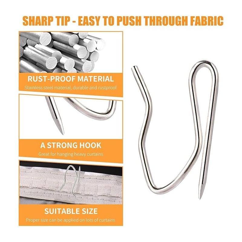 120 Pack Drapery Hooks Pins for Curtains 3 x 2.4
