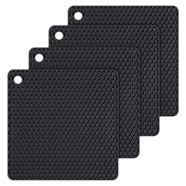 Silicone Trivet Mats Hot Mat - Hot Pads Durable Non Slip Coasters Heat Resistant Mats (Black)