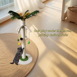 Cat Scratching Post with Hanging Toys, Big Size 3.3 inch Thick Sisal Rope Post, 37.4 inch Height,cat Tree，Palm Leaf Design
