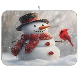 Snowman Cardinal Bird Absorbent Dish Drying Mat, Dishes Drainer Protector Pad Pot Holder for Kitchen 18 x 24 Inch