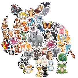 50pcs Various Cute Animal Stickers for Kids Kawaii Animal Water Bottle Stickers for Animals Party Favors Decorations Scrapbook Laptop Skateboard Computer Zoo Animals Sticker for Toddlers Teens Boys