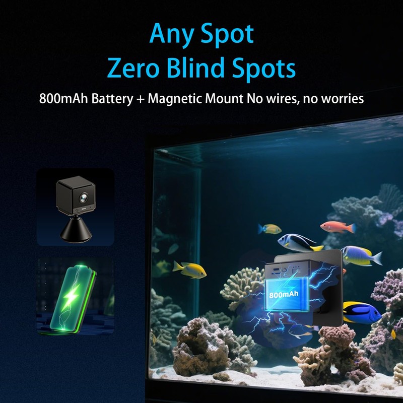 Amouu 2K HD Aquarium & Terrarium WiFi Pet Camera,140° Wide-Angle
