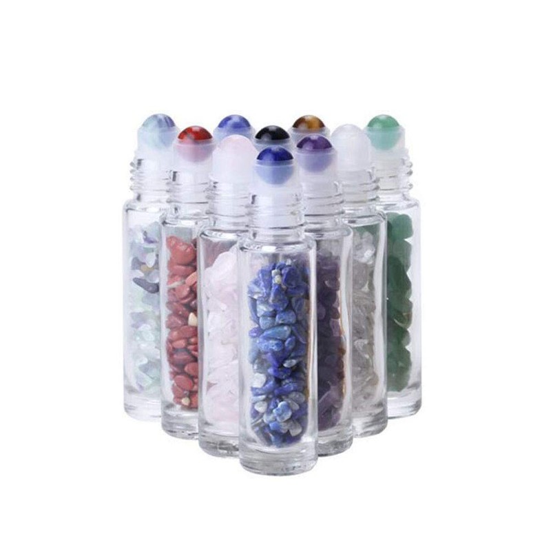 Glass Roller Bottle With Gemstone Balls, 10ml Essential Oil Roll