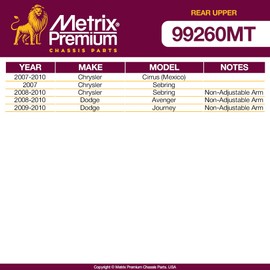 Metrix Premium Chassis Parts - 2 PC Rear Upper Control Arm Kit Fits 07-10 Chrysler Cirrus (Mexico), 07 Sebring, 08-10 Sebring, 08-10 Dodge Avenger, 09-10 Journey, Replacement RK641880, Made in Europe