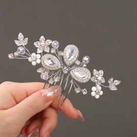 Heread Peine de novia de cristal, accesorios para el cabello de novia, color plateado, para mujeres y niñas