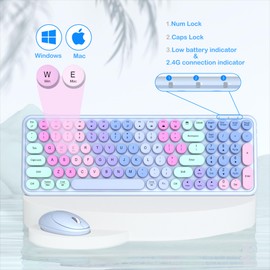 Colorful Wireless Keyboard Mouse Combo, Gradient Rainbow Colors 100 Keys and 2.4GHz Optical Mouse Connection for Windows, Mac, Laptop, PC, Desktop (Purple Colorful)