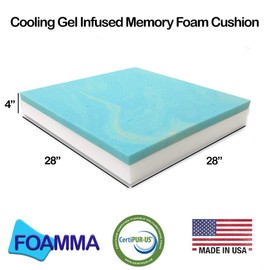 FOAMMA 4" x 28" x 28" Gel Memory Foam (Chair Cushion Foam for Dining Chairs, Wheelchair Seat Cushion)
