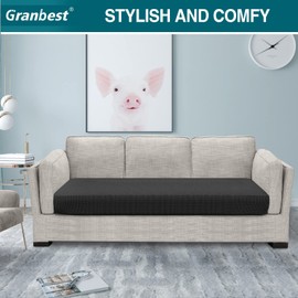 Granbest High Stretch Sofa Seat Cushion Cover Super Soft Couch Seat Cover Sofa Cushion Protector Jacquard Spandex Fabric with Elastic Bottom(3 Seater, Black)
