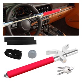 Car Steering Wheel Lock, Car Security Anti-Theft Device Retractable Steering Lock with 3 Keys & Safety Hammer, Car Lock Car Theft Prevention Universal for Auto Truck SUV Van (Red)