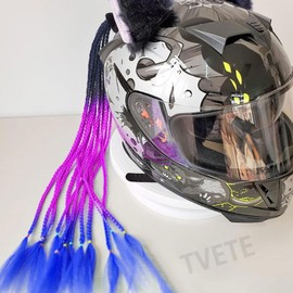 TVETE Motorcycle Wig Motorcycle Helmet Helmet Ponytail Color Wig with Suction Cup Helmet Hair Ponytail Helmet Braid Wig Personality Braided Wig Bangs Fake Braids Pigtail Decoration for Men Women Cool Punk Eye-catching (Purple)