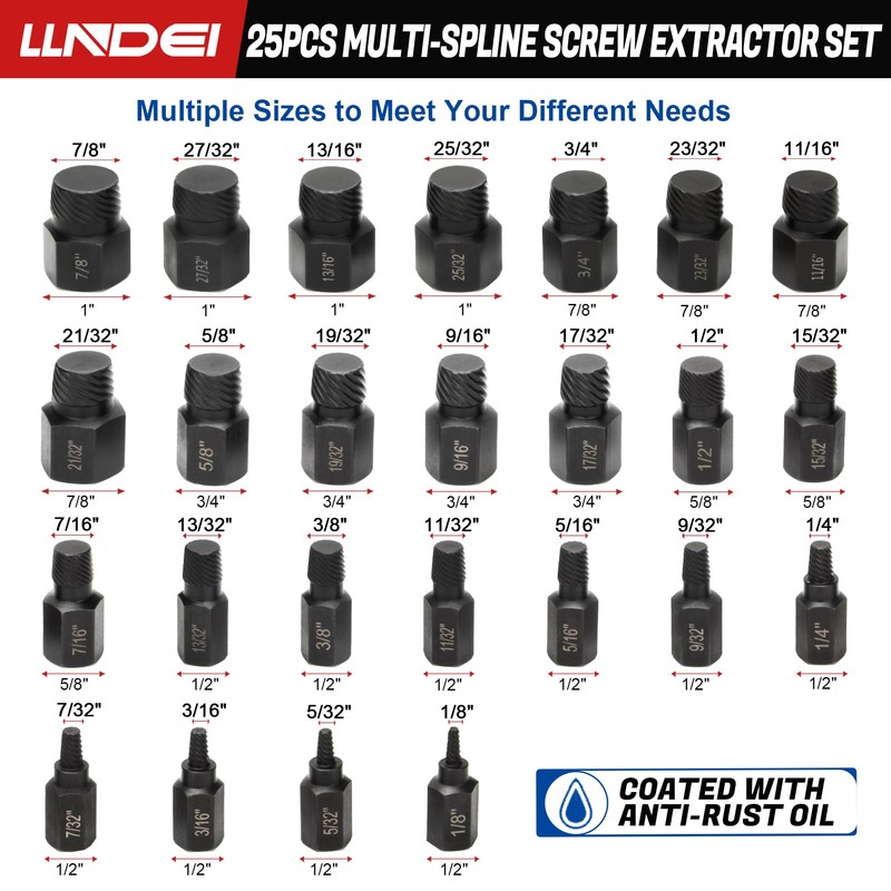 LLNDEI Screw Extractor Set Hex Head Multi-Spline Easy Out Bolt