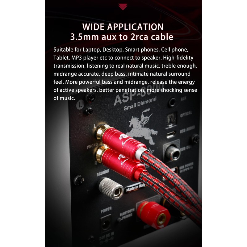 BOAACOUSTIC HiFi 3.5mm to 2 RCA Male Audio Cable -