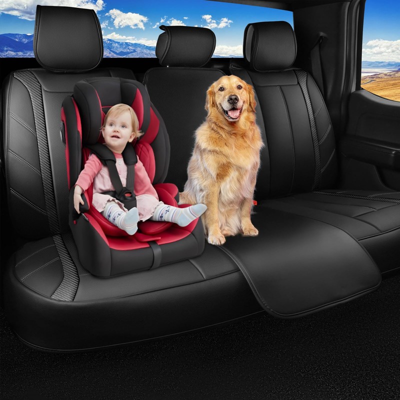 CAR PASS Luxury Faux Leather Back Rear Seat Covers, Waterproof
