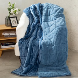 Aemicion Twin Weighted Blanket for Adults,Unicolor Ultra-Soft Fleece Sherpa, Dual Sided Cozy Plush Blanket for Couch Bed, 15lbs 48 x 72in-Slate Blue