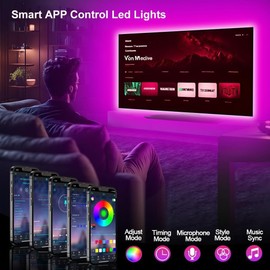 Led Lights for TV 16.4ft, TV LED Backlight for 45-75 Inch, USB Power Music Sync Timer Setting Strip Lights with Remote and App Control RGB Strip, Led Lights for Bedroom Gaming Room Decoration