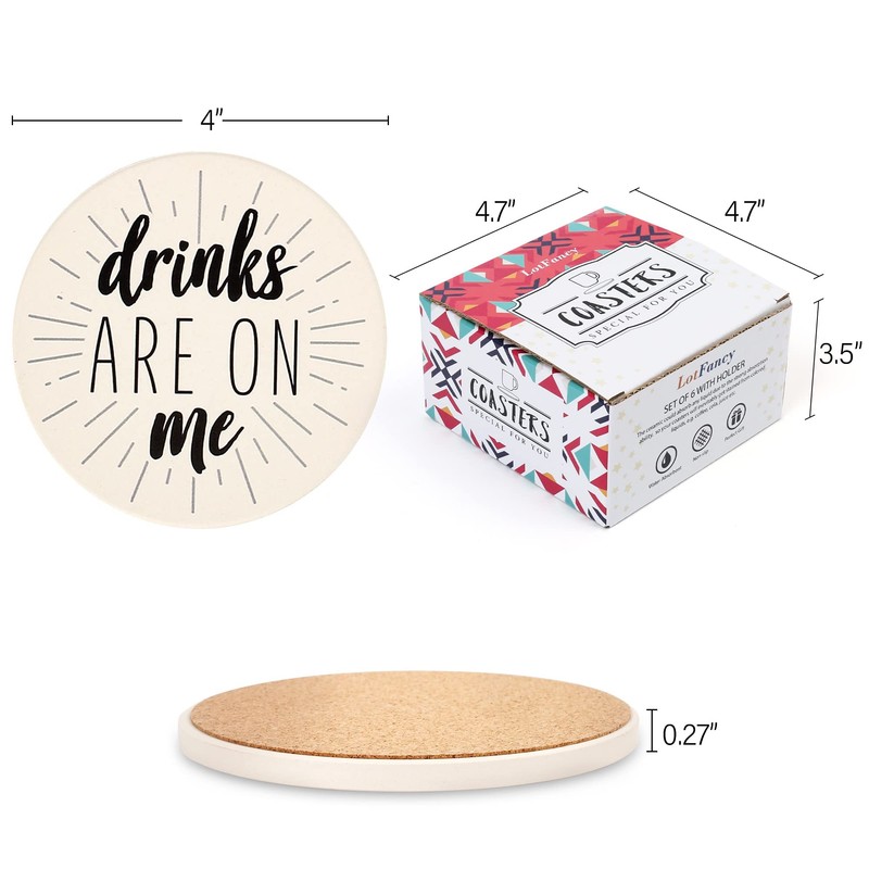 LotFancy Funny Coasters for Drinks Absorbent with Holder, 6PCS Ceramic