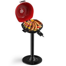 Giantex Electric Grill Indoor Outdoor, 1600W Portable Barbecue Grill with Removable Non-Stick Grilling Rack, Adjustable Temperature, Oil Drip Tray, for Picnic Camping Backyard Cooking (Red)