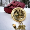 Brass Sundial Compass with Leather Case - Compass Gift for