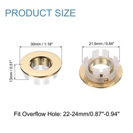 uxcell 4pcs Sink Overflow Rings, Bathroom Kitchen Basin Trim Bath Sink Hole Round Hollow Brass Overflow Drain Cover Insert in Hole (Gold Tone)