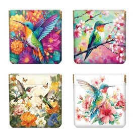 Peacoblue 4Pcs Small Leather Squeeze Coin Purse for Women-Hummingbird and Flower Pattern Waterproof & Durable Change Pouch Mini Money Wallet,Best Gift for Adult Girls