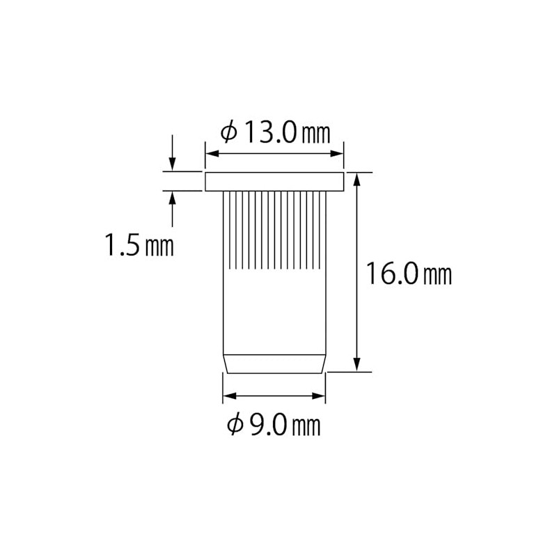 Lobtex Knurling Nut (Flat Head, Steel) Eco Pack, Plate Thickness: