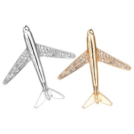 Set of 2 aircraft rhinestones brooches brooch pins pin gift for flight attendants and professional pilots flight attendant, Alloy Steel