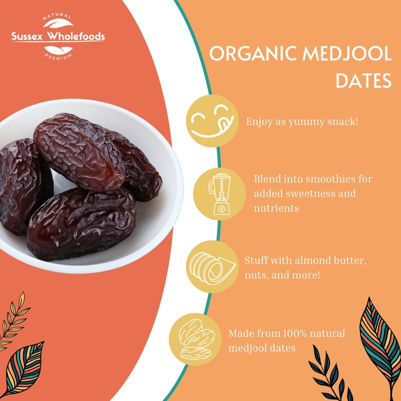 Sussex Wholefoods Organic Medjool Dates 250g - Premium Quality, Delicious,