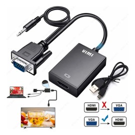 BAKEWAY Cable Convertidor Vga Macho A Hdmi Hembra Adaptador Vga A Hdmi Con Audio1080p 60hz Full Hd 1.8 Metros,No Compatible Con Hdmi A VGA