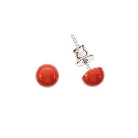 Artisana Jewellery Coral Earrings (Reconstructed) Small Round Stud Earrings with Rhodium-Plated 925/000 Sterling Silver, Rhodium-plated 925/000 sterling silver Coral reconstructed, Coral reconstructed