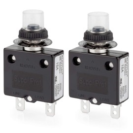 Thermal Circuit Breaker, DIYhz 15 Amp Push Button Manual Reset Circuit Breaker 32V DC 125/250VAC 50/60Hz with Quick Connect Terminals and Waterproof Button Transparent Cap 2Pcs