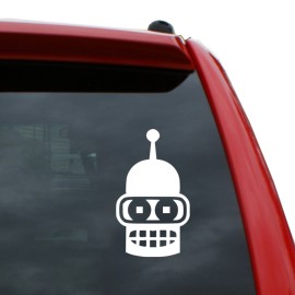 Black Heart Decals & More Futurama - Bender Bending Rodriguez Face Vinyl Decal | Color: White | 5" x 2.9"