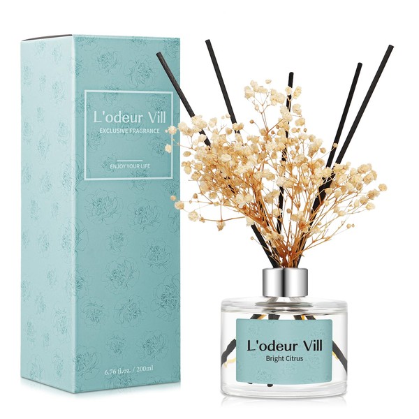 L'odeur Vill Reed Diffuser Set, 6.7 oz(200ml) Bright Citrus Scented