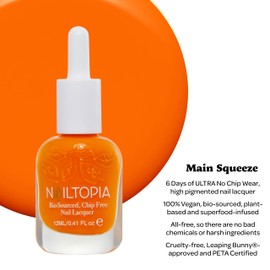 Nailtopia Bio-Sourced, Chip Free Nail Lacquer - All Natural, Strengthening Biotin and Superfood-Infused Polish - Chip Resistant Formula - Quick-Dry, Long Lasting Wear - Main Squeeze - 0.41 oz